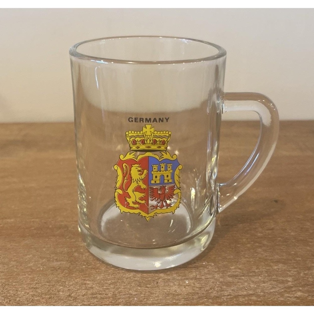 VTG Germany Souvenir Glass Mug Heraldic Crest Coat of Arms European Barware